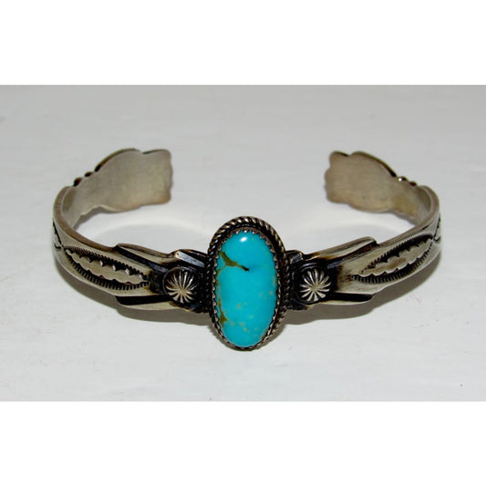 Navajo Royston Turquoise Stacker Cuff Bracelet Sterling Silver Martha Cayatineto