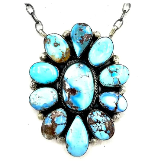 Navajo Golden Hills Turquoise Cluster Bar Necklace Sterling Silver J. Skets