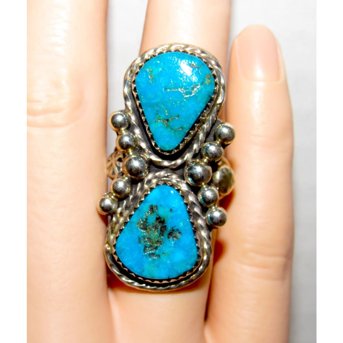 Navajo Kingman Turquoise Statement Ring Sz 7 Sterling Silver Signed