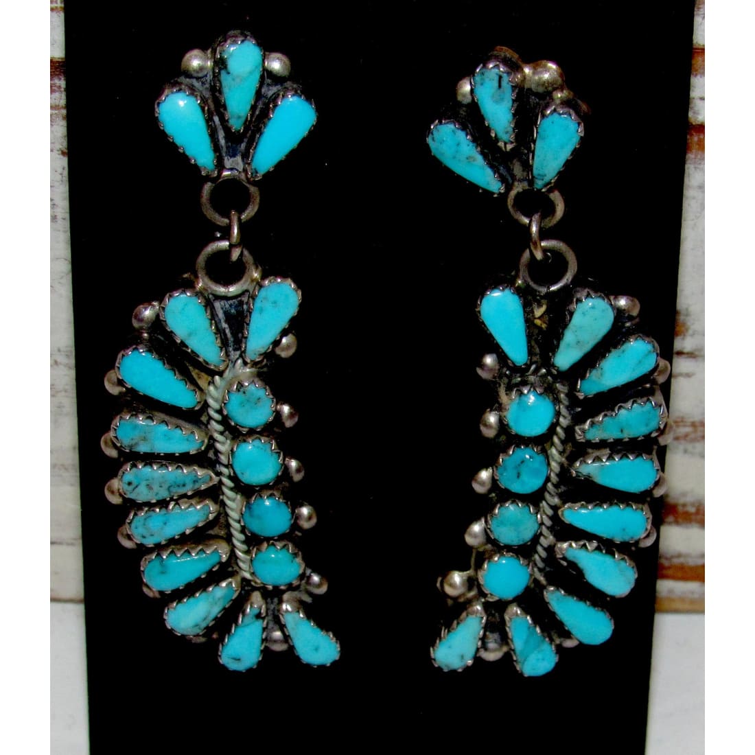 Navajo Turquoise Cluster Dangle Earrings Sterling Jeanne and Felix Tsinijinnie