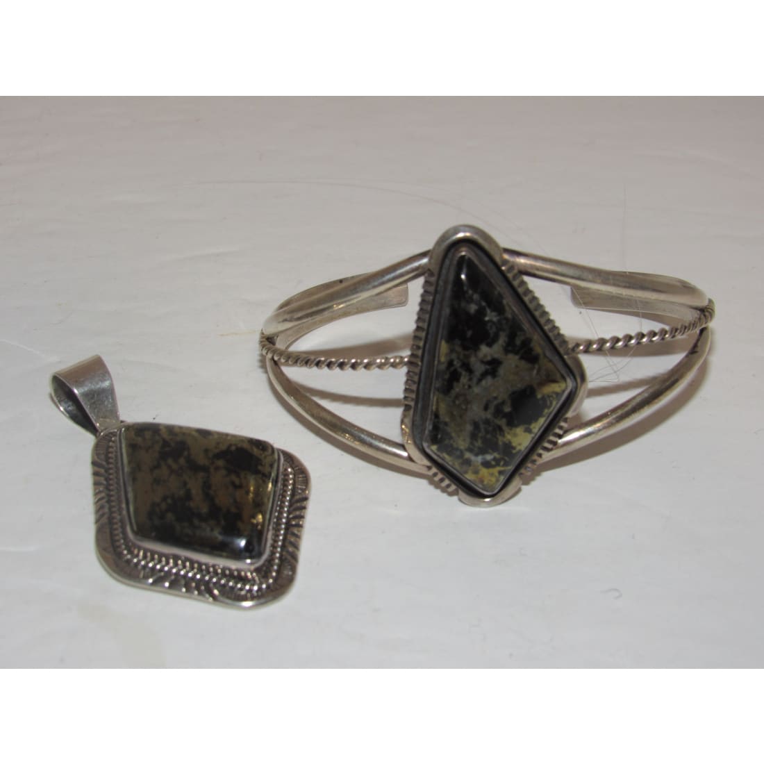 Vintage Navajo Pendant Bracelet Apache Gold Sterling Silver Set W. Denetdale