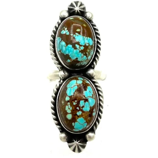 Navajo Number 8 Turquoise Statement Ring Sz 8 Adjustable Sterling Silver J Dixon