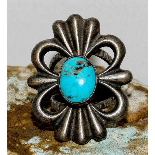 Vintage Native American Turquoise Sand Cast Sterling Silver Ring Sz 8