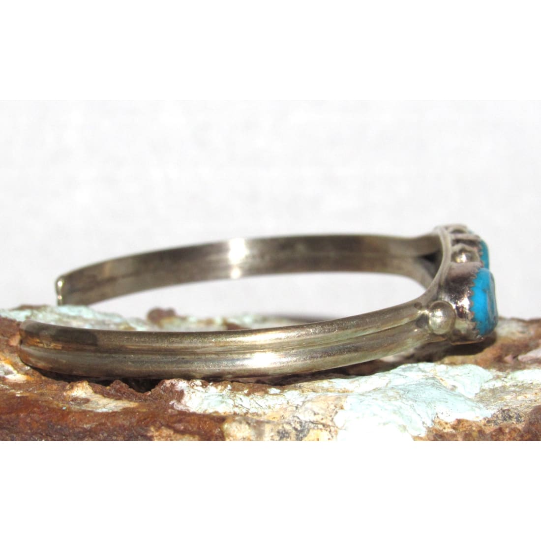 Navajo Kingman Turquoise Stacker Cuff Bracelet Sterling Silver