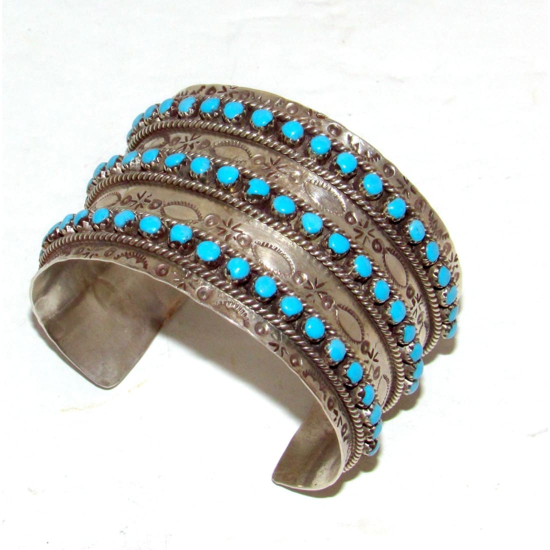 Zuni Sleeping Beauty Mine Snake Eye Turquoise Cuff Bracelet Sterling Signed