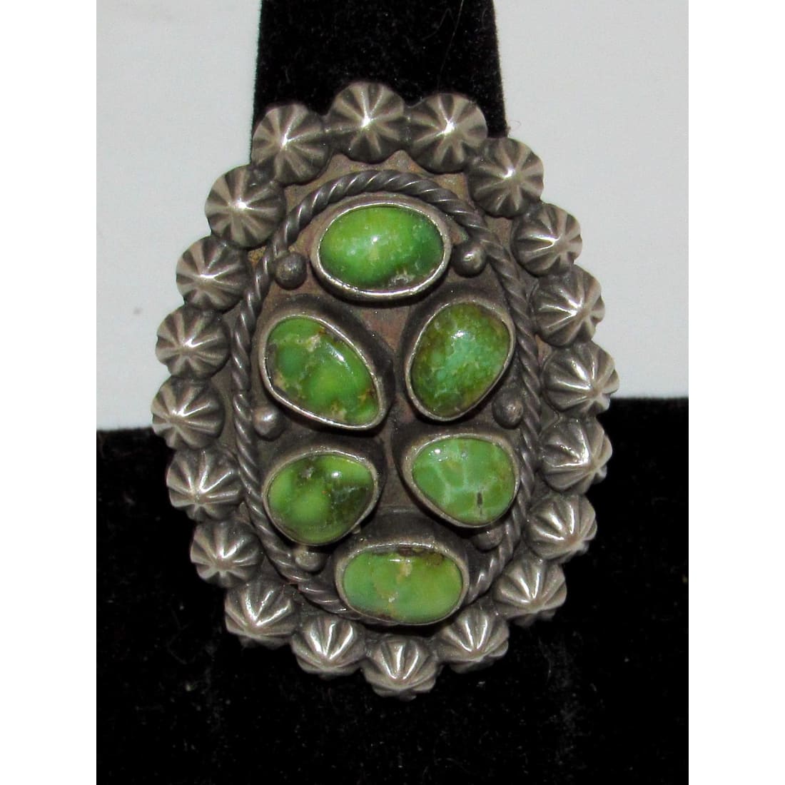 Navajo Sonoran Gold Turquoise Cluster Ring Sz 8 Sterling Silver