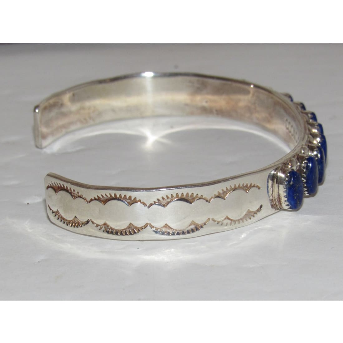 Zuni Lapis Cuff Bracelet Sterling Silver Stacker Native American Coonsis
