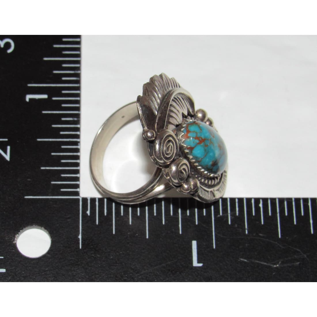 Navajo Number 8 Blossom Turquoise Ring Size 8.5 Sterling Silver Signed