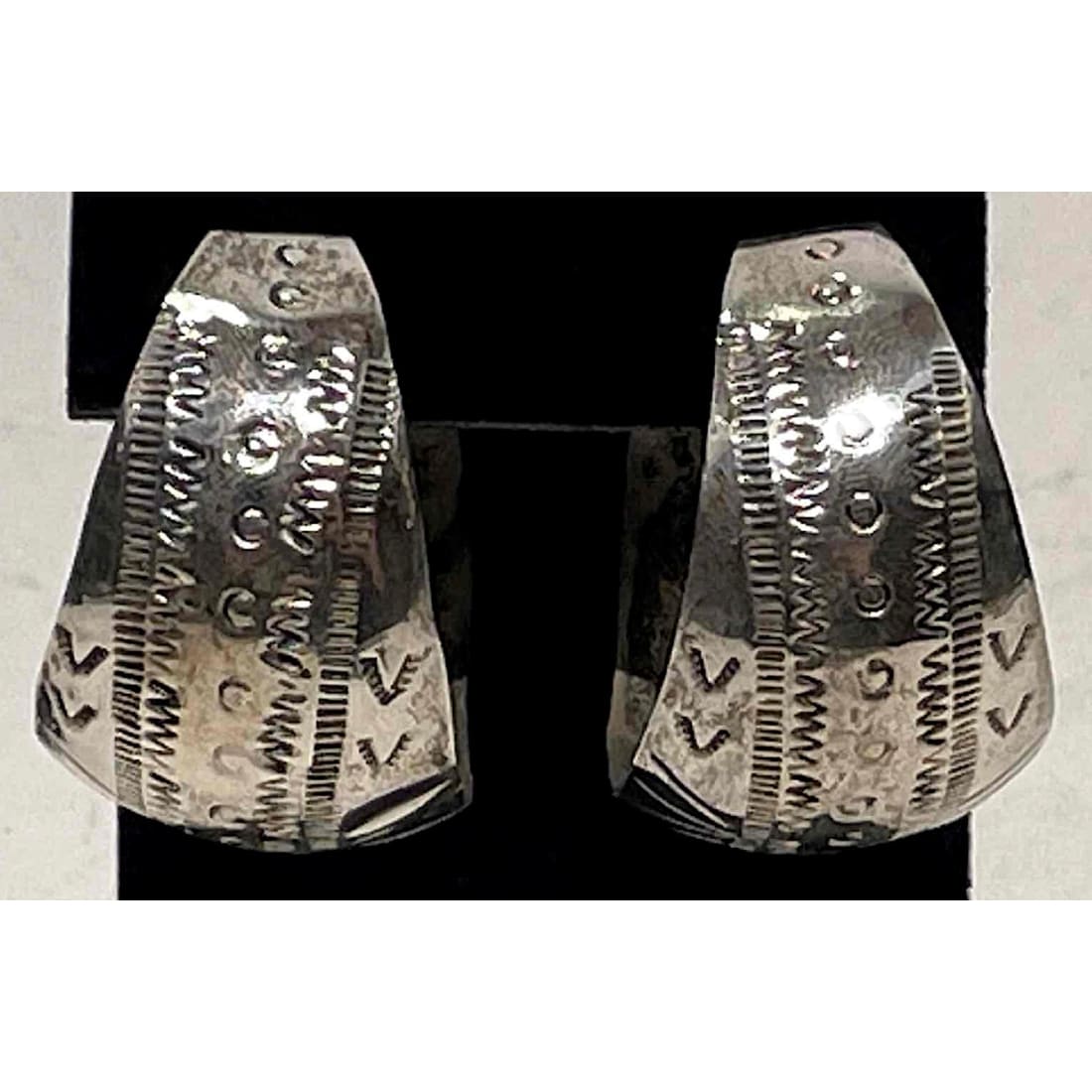Vintage Navajo Large Statement Hoop Earrings Sterling Silver 1.5"