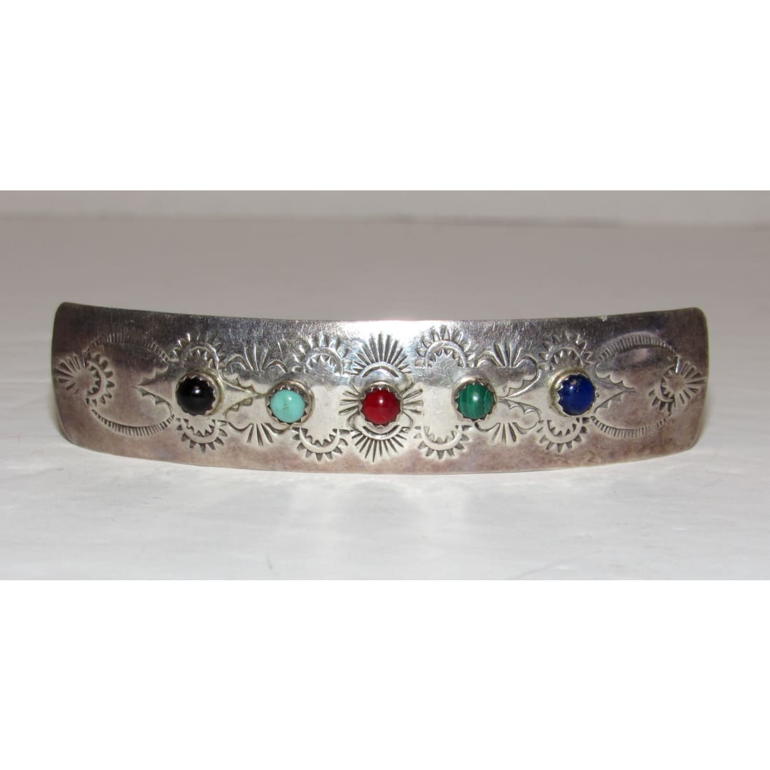 San Ildelfonso Sterling Hair Barrette Gemstones Native American G. Trujillo