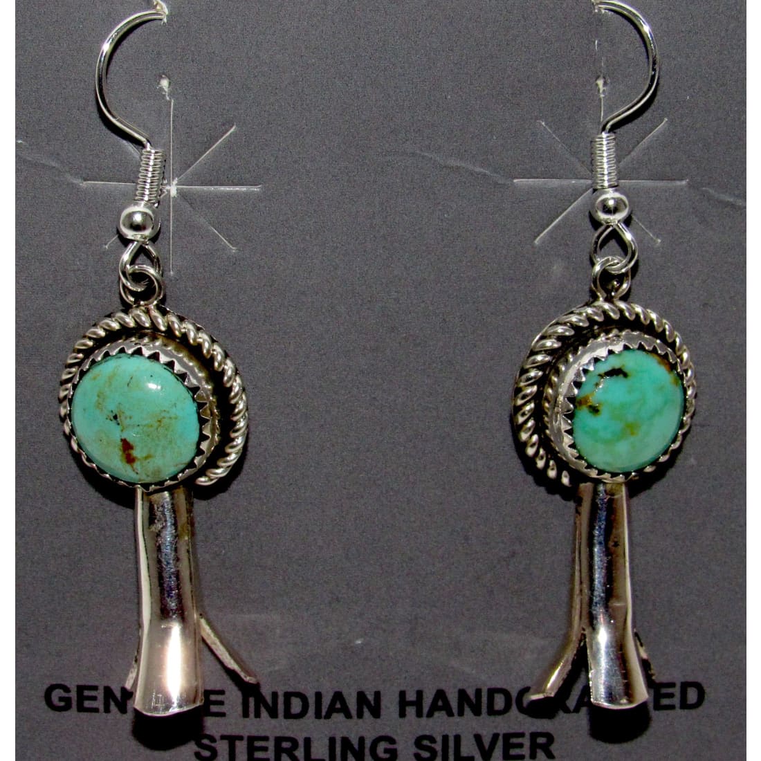Navajo Squash Blossom Earrings Sterling Silver Turquoise Native American