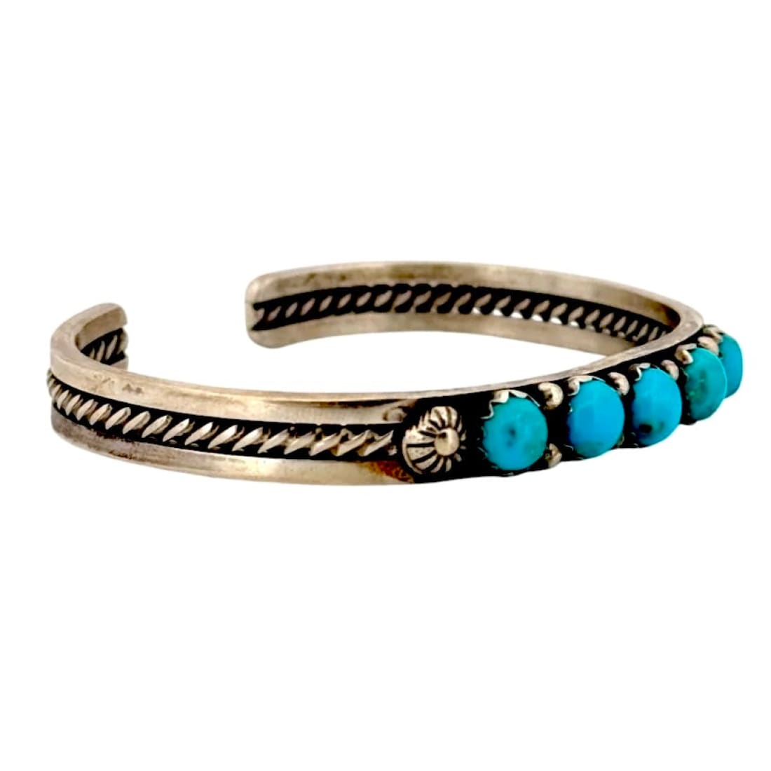 Navajo Kingman Turquoise Stacker Cuff Bracelet Sterling Silver Ray King