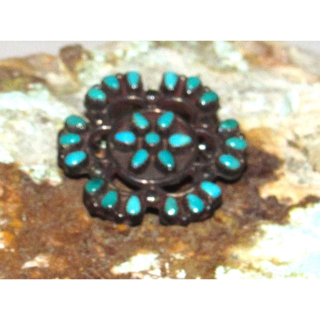 Old Pawn Zuni Turquoise Cluster Pin Sterling Silver Brooch