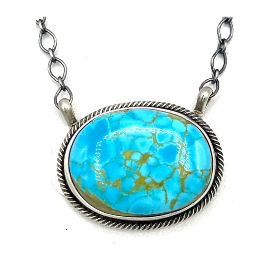 Navajo Blue Royston Turquoise Bar Necklace Sterling Silver A. Martinez