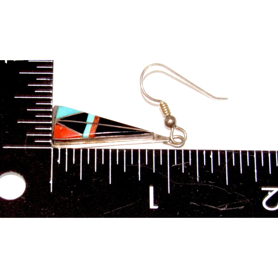 Navajo Turquoise Jet Inlay Earrings Sterling Silver Teme Sunburst Handcarfts