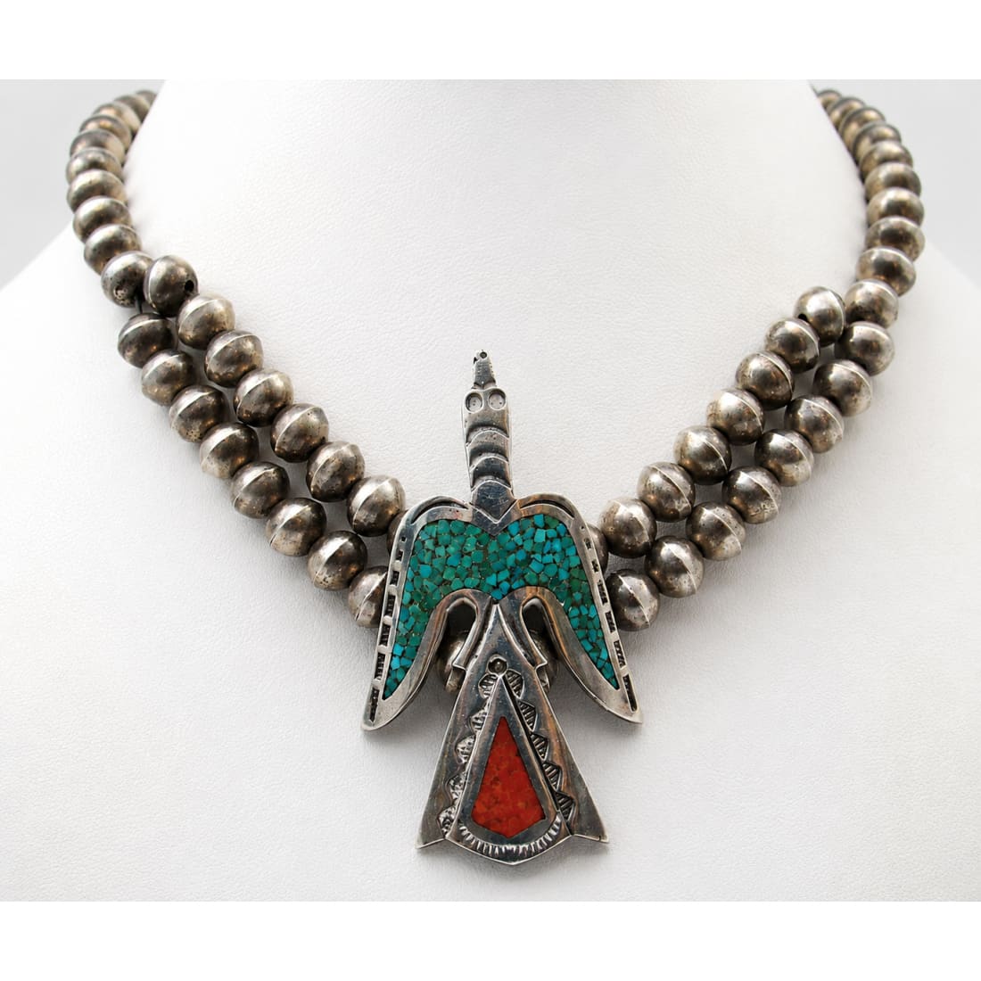 Old Pawn Navajo Peyote Bird Navajo Pearls Necklace W. Singer Sterling Turquoise