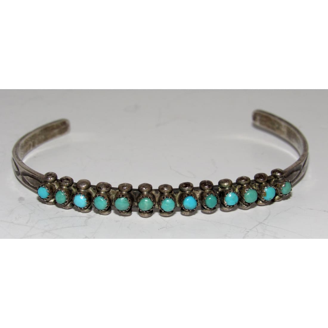 Vintage Zuni Snake Eye Turquoise Cuff Bracelet Ingot Sterling Old Pawn Stacker