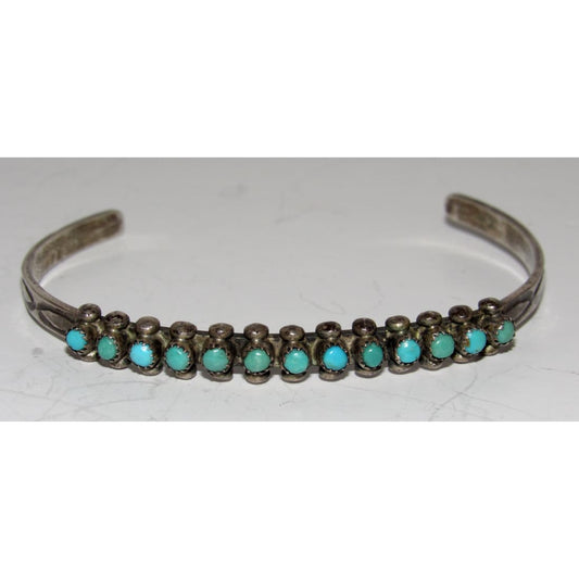 Vintage Zuni Snake Eye Turquoise Cuff Bracelet Ingot Sterling Old Pawn Stacker