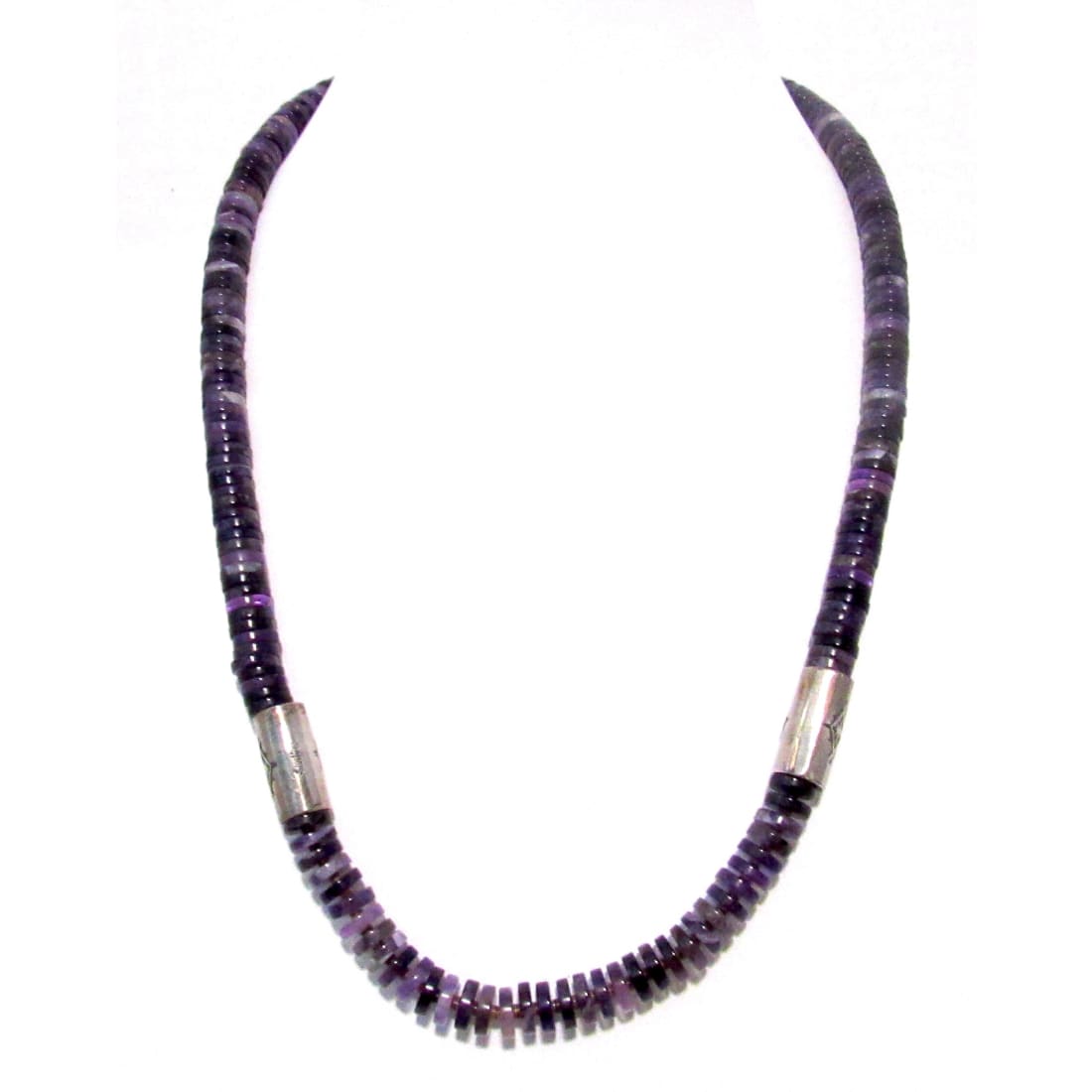 Vintage Navajo Amethyst Bead Heishi Necklace Sterling Silver