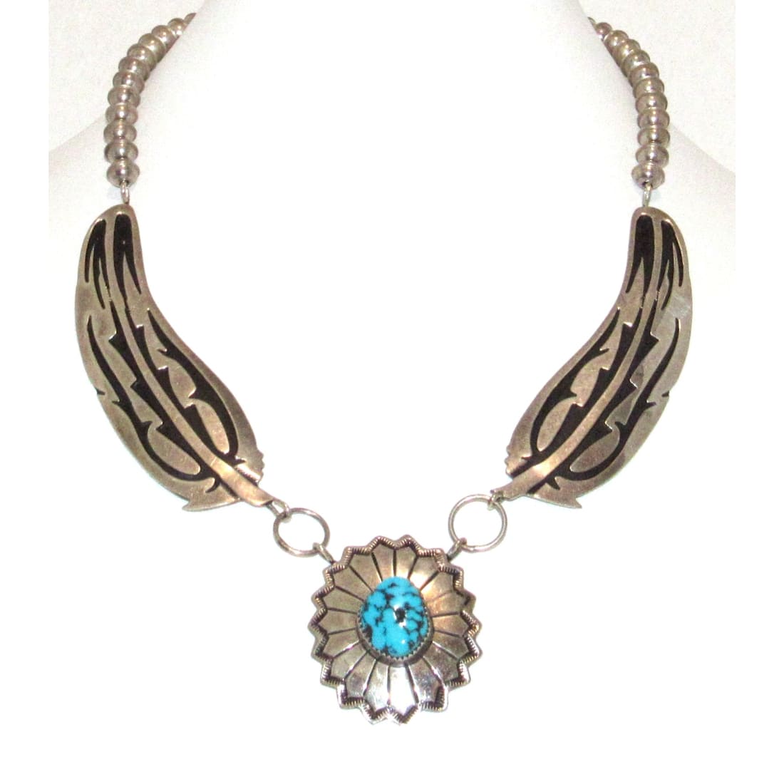 Vintage Navajo Sterling Silver Kingman Turquoise Necklace Navajo Pearls M. Begay