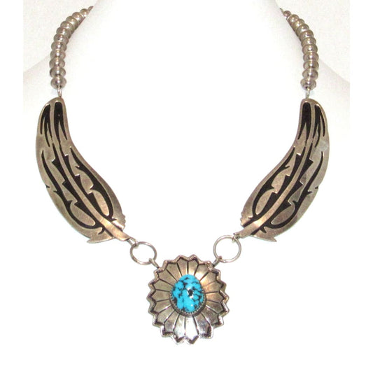 Vintage Navajo Sterling Silver Kingman Turquoise Necklace Navajo Pearls M. Begay