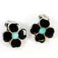 Vintage Zuni Flower Inlay Clip On Earrings Turquoise Jet Sterling Silver