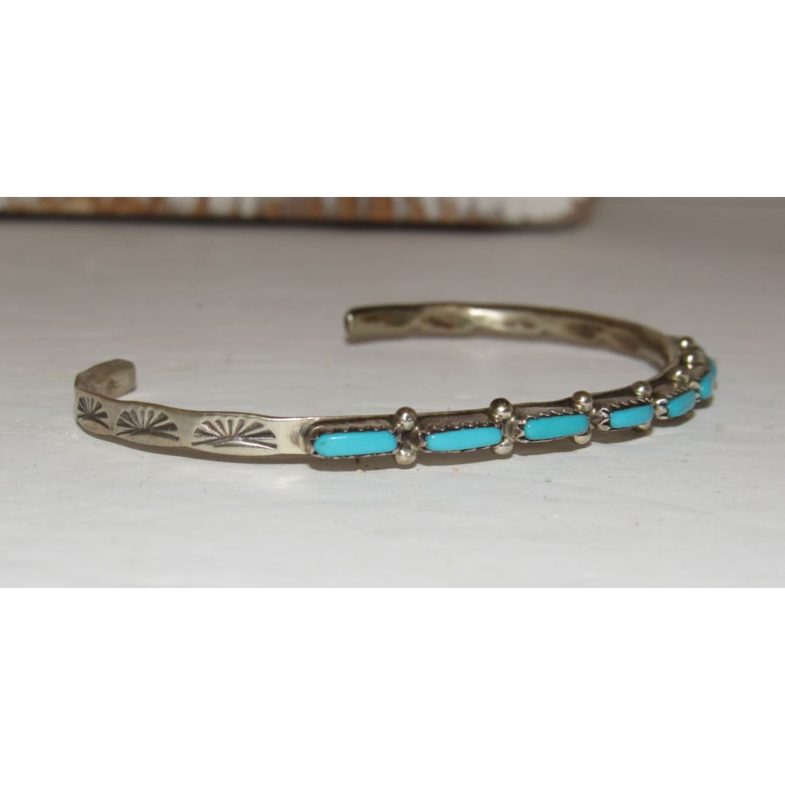 Zuni Turquoise Petit Point Stacker Cuff Bracelet Sterling Silver M. Hannaweeka