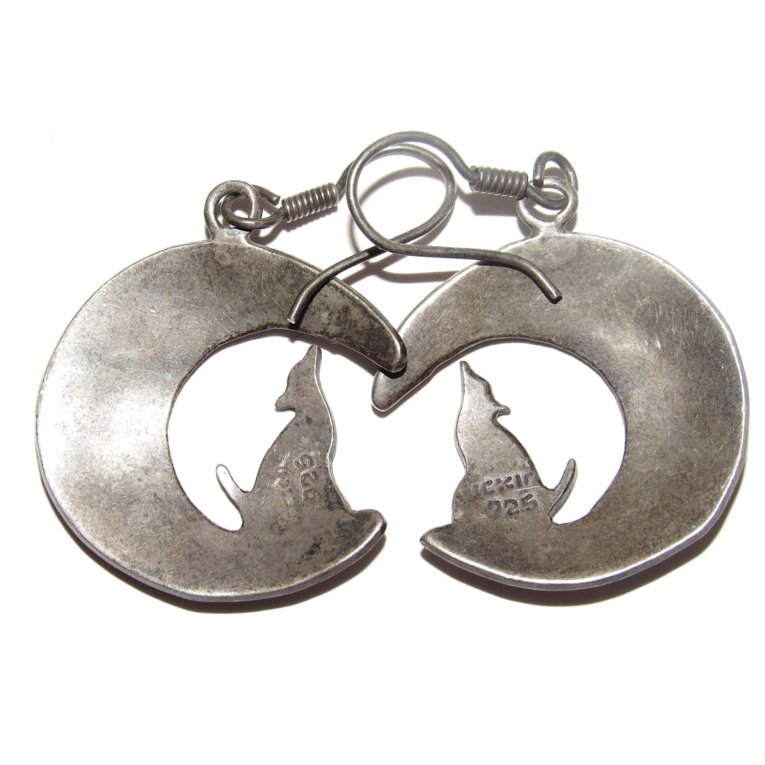 Vintage Taxco Mexican Silver Coyote & Moon Statement Dangle Earrings