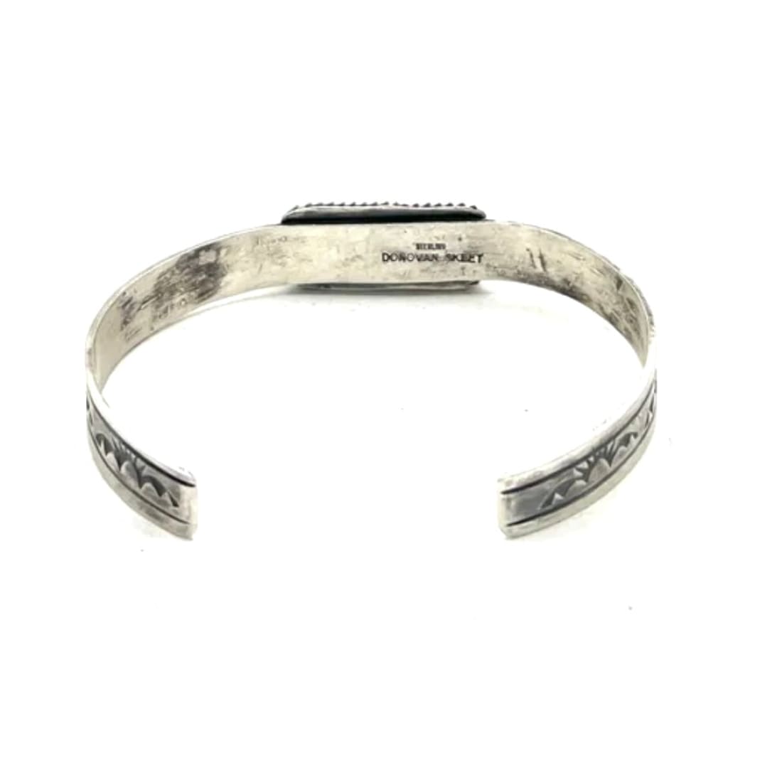 Navajo Number 8 Turquoise Stacker Cuff Sterling Hand Etched Bracelet Signed