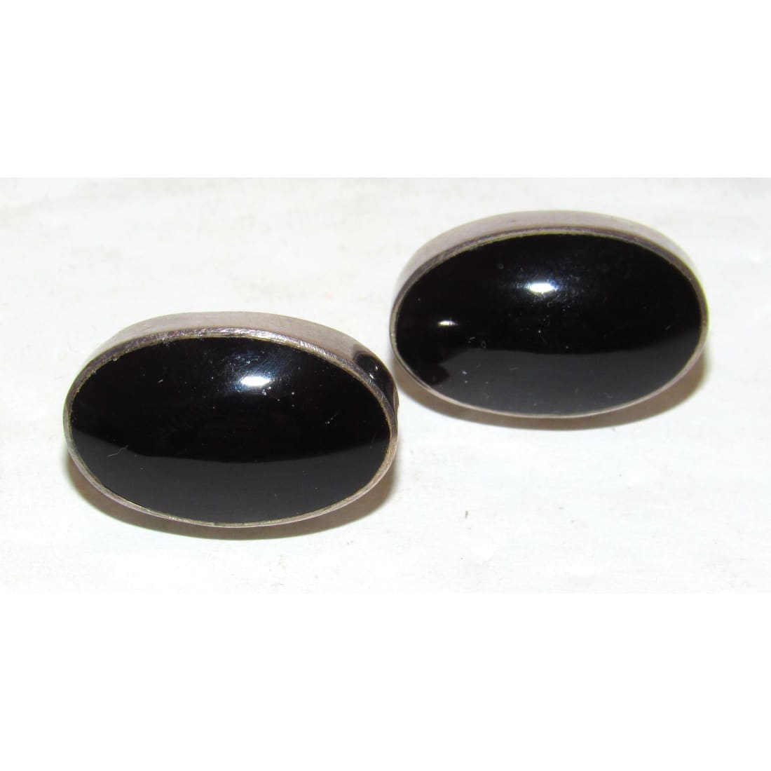 Vintage Taxco Black Onyx Post Earrings Sterling Silver Signed