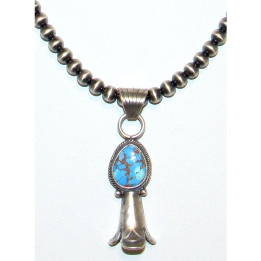 Navajo Pearls & Squash Blossom Pendant Golden Hills Turquoise Sterling Silver