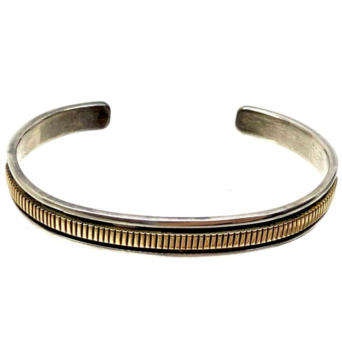 Vintage Navajo Sterling Silver 14K Gold Cuff Bracelet B Morgan Native American