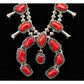 Navajo Mediterranean Coral Squash Blossom Necklace & Earrings Set Sterling