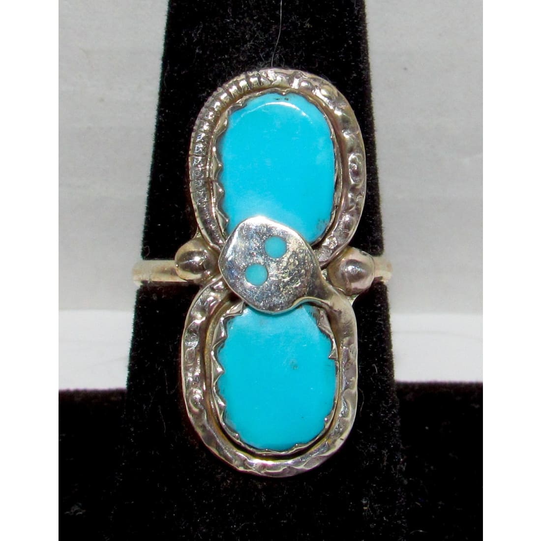Vintage Zuni Turquoise Snake Ring Sz 7 Sterling Silver Effie Calavaza