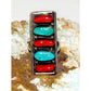 Navajo Coral Turquoise Cluster Statement Ring Sz 7 Sterling Silver Signed