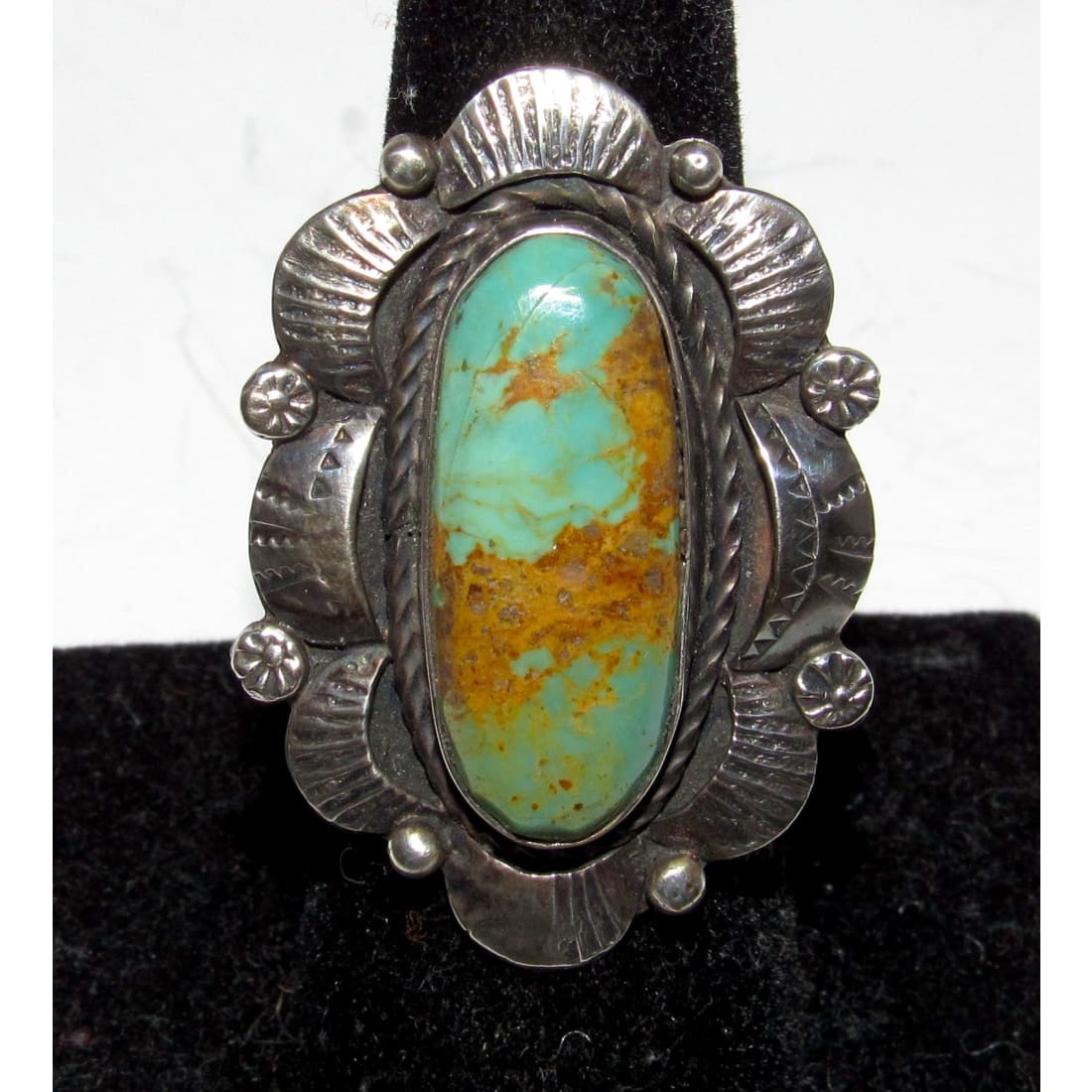 Navajo Royston Turquoise Statement Ring Sz 7 Sterling Silver Signed