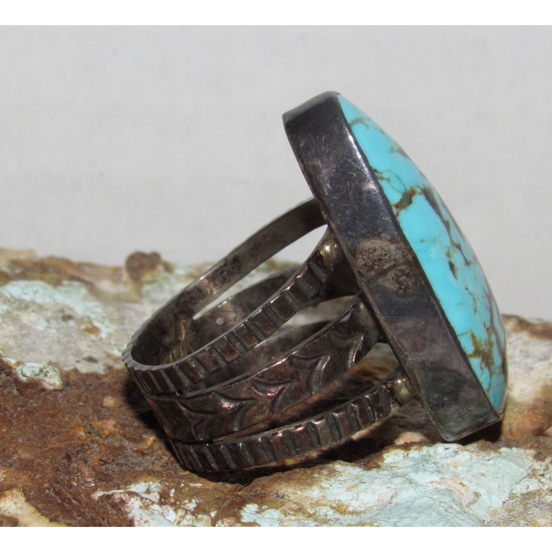 Vintage Navajo Blue Royston Turquoise Ring Size 10 Sterling Silver R Vandiver