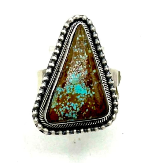 Navajo Number 8 turquoise ring adjustable size sterling silver by S. Skeets featuring a unique turquoise cabochon.