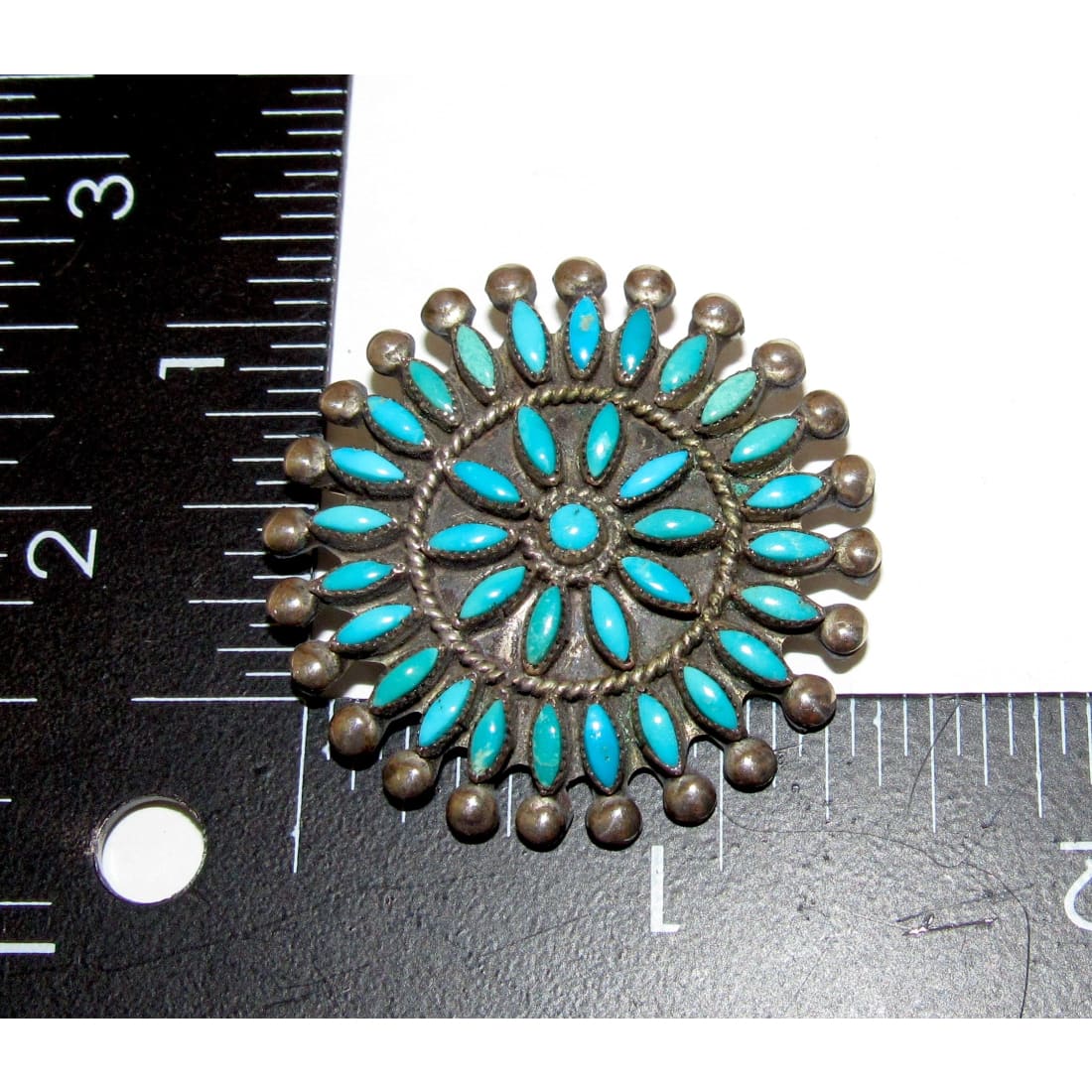 Old Pawn Zuni Petit Point Turquoise Cluster Brooch Pin Sterling Hustito Family