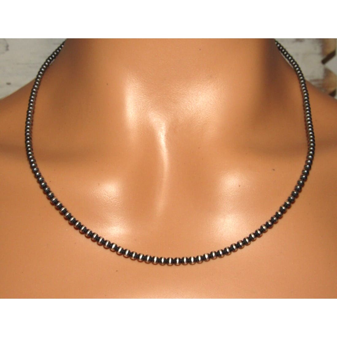 Navajo Pearls Necklace Sterling Silver Choker Necklace 20"L
