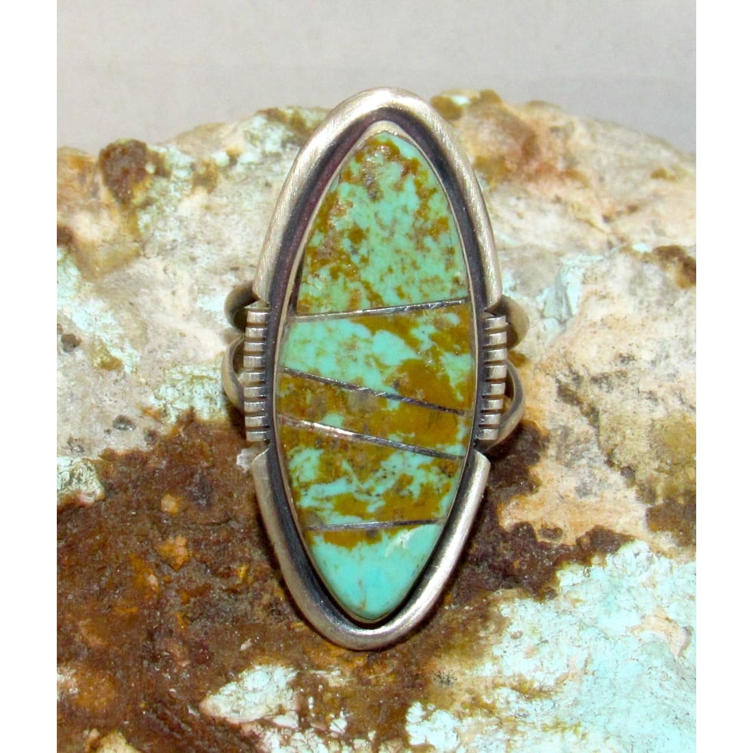 Navajo Number 8 Turquoise Inlay Ring Sz 8 Sterling Silver Steve Francisco