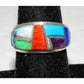 Navajo Orange Spiny Turquoise Cobble Inlay Ring Sz 6.5 Sterling Silver E. Yazzie