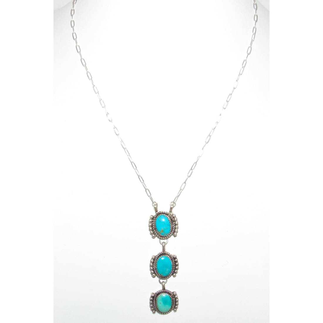 Navajo Royston Turquoise Small Lariat Necklace Sterling Silver