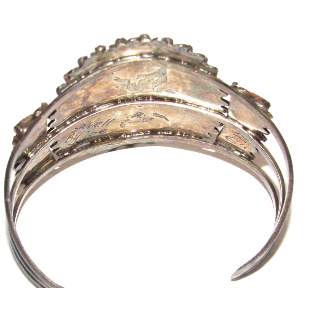 Old Pawn Navajo Coral Cluster Cuff Bracelet Sterling Silver Lavell Byjoe