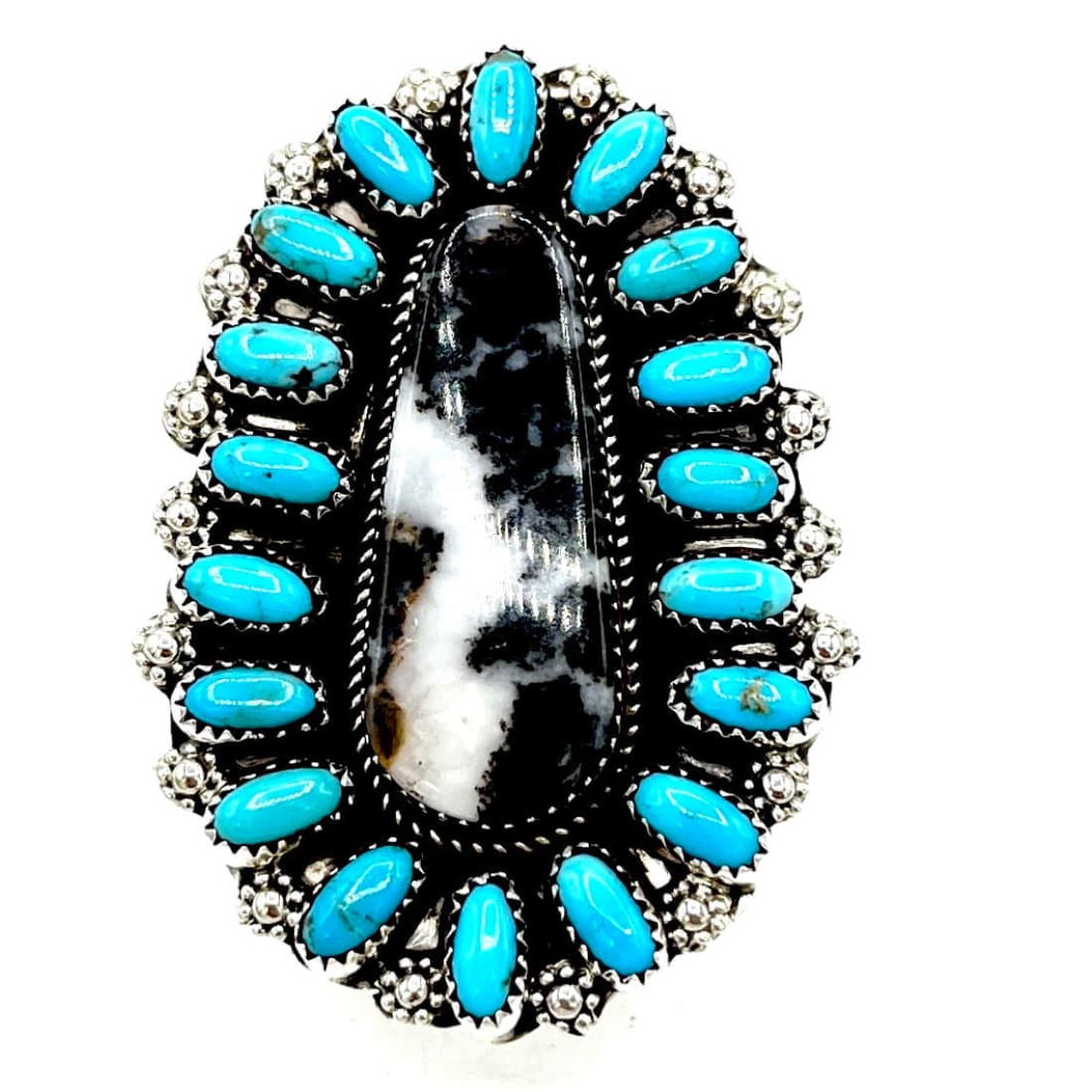 Navajo Handmade Turquoise & White Buffalo Adjustable Cluster Ring – Davina Begay