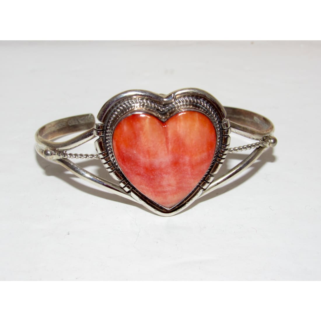 Navajo Red Orange Spiny Heart Bracelet Stacker Sterling Silver Cuff P. Skeets