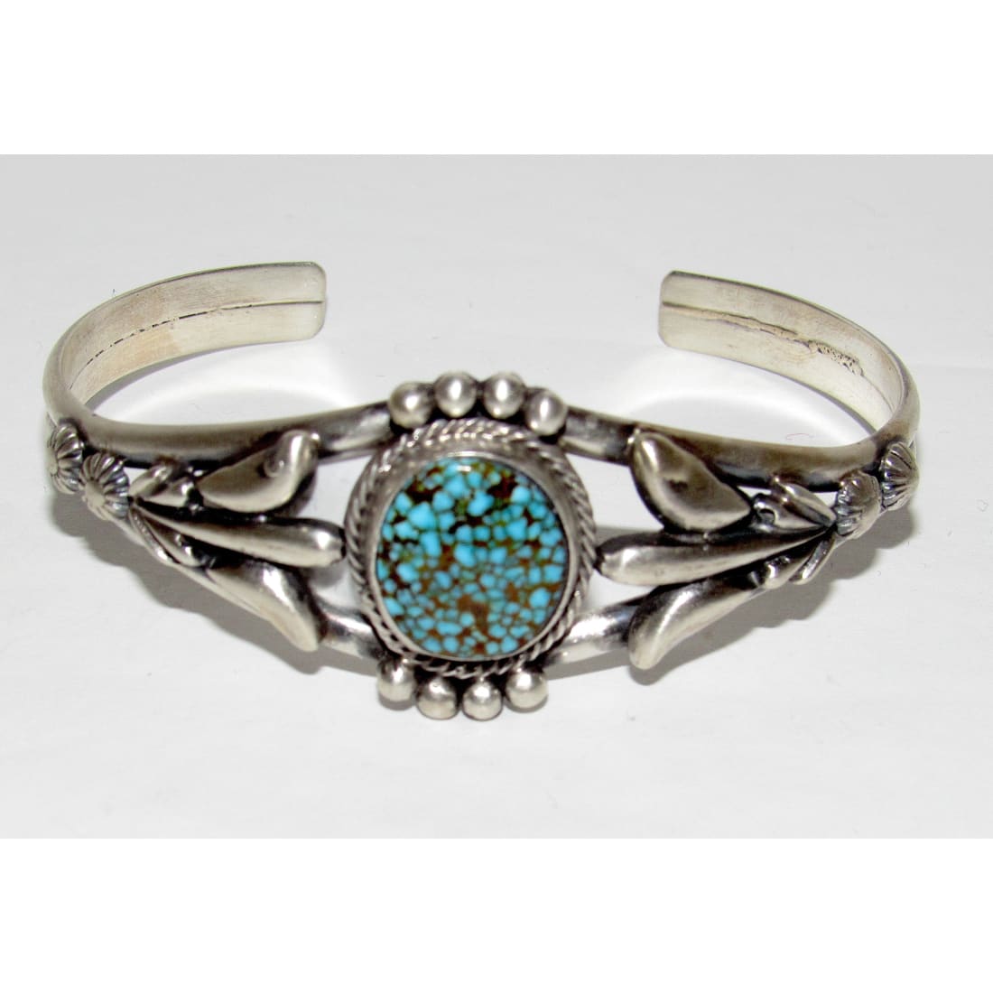 Navajo Number 8 Turquoise Stacker Cuff Sterling Hand Etched