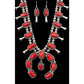 Navajo Mediterranean Coral Squash Blossom Necklace & Earrings Set Sterling