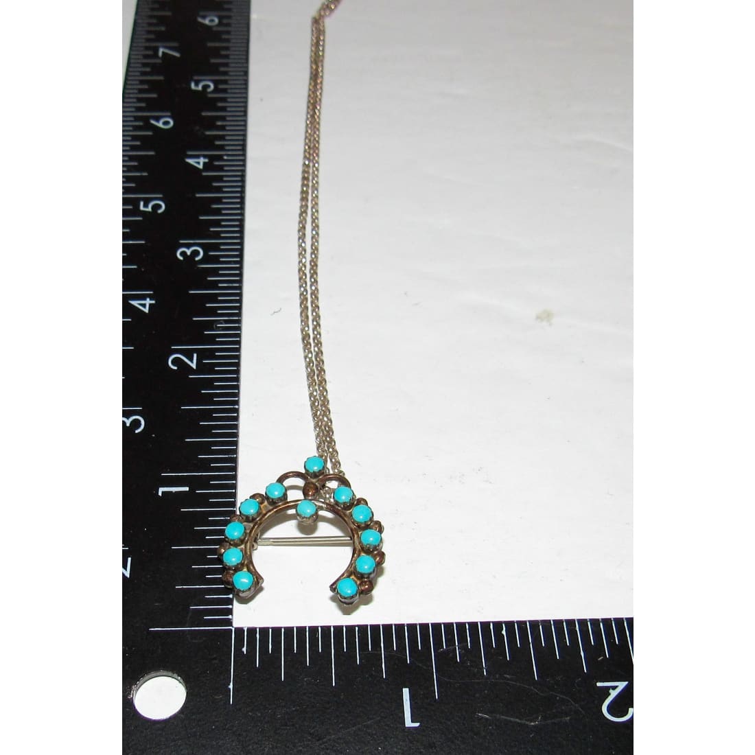 Old Pawn Zuni Snake Eye Turquoise Naja Pin Pendant Necklace