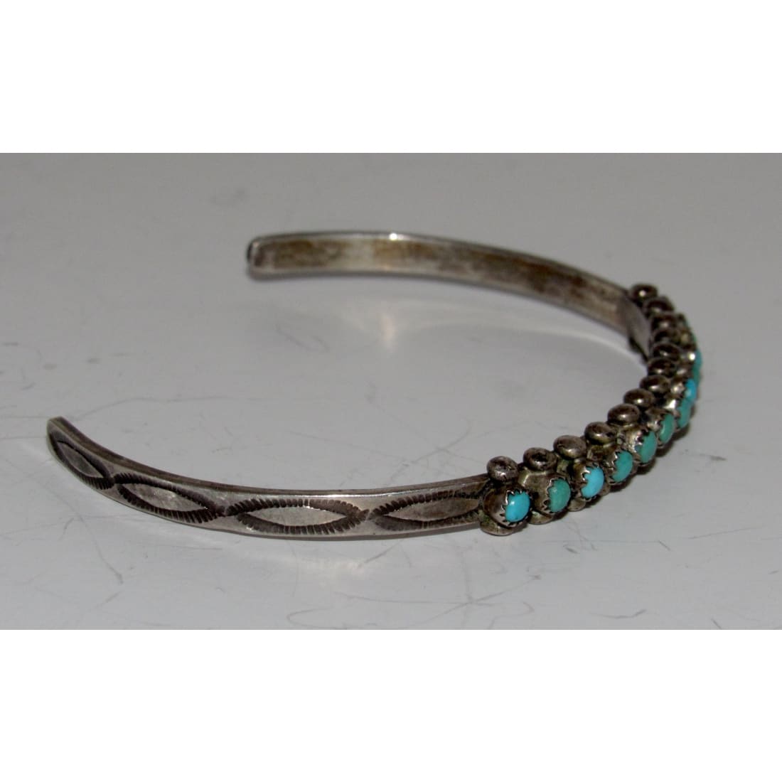 Vintage Zuni Snake Eye Turquoise Cuff Bracelet Ingot Sterling Old Pawn Stacker